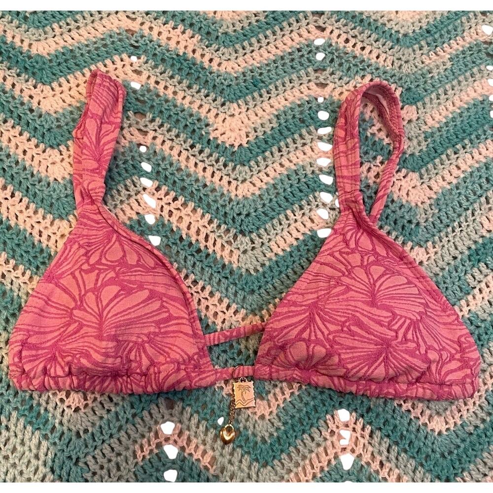purple swim top with gold charms